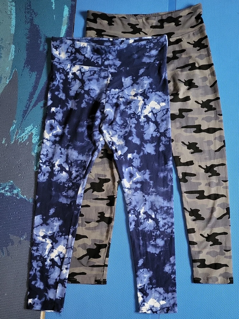 BUNDLE (2): Justice Blue Tie-Dye, Gray Camo Girls' Legging Duo